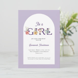 Det är en Lila Rosa Baby Shower för Blommigt Inbjudningar