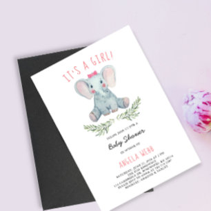 Det är en liten babyskabin Elephant Wearing Bow Inbjudningar