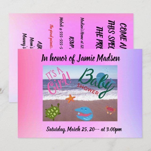 Det är en liten babyskö med Cute Ocean-kritiker ja Inbjudningar (Fram/baksida)