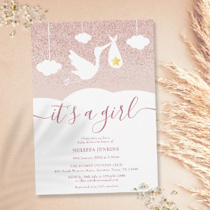 Det är en liten babystötare Stork Ro Guld Glitter Inbjudningar