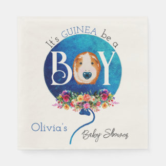 Det är en liten, blå ballongguinea gris-babydusch pappersservett