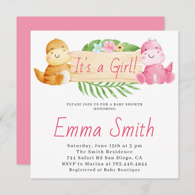 Det är en liten dammfärgad doftosaur-babyskor inbjudningar (Fram/baksida)