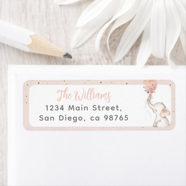 Det är en liten elefant- och pratbubbla babystötar returadress etikett (Insitu)