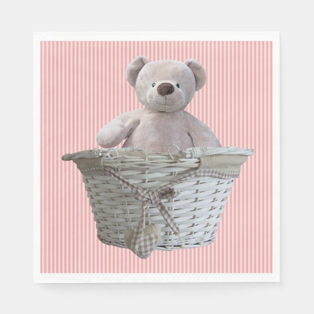 Det är en liten Nalle Rosa Rand Baby Shower Pappersservett (Framsidan)