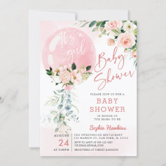 Det är en liten Rosa Balloon Eucalyptus Baby Showe Inbjudningar
