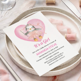 Det är en liten rosa, en vit babydusch. inbjudningar