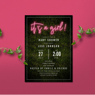 Det är en liten Rosa Neon Boxwood Baby Shower Inbjudningar