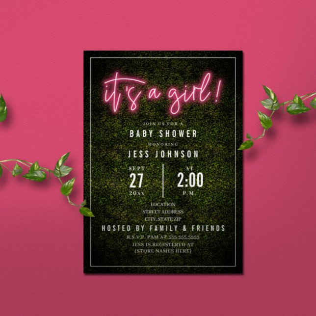 Det är en liten Rosa Neon Boxwood Baby Shower Inbjudningar (Skapare uppladdad)