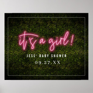 Det är en liten Rosa Neon Boxwood Baby Shower Poster