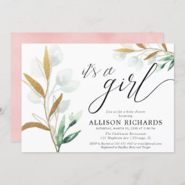 Det är en modern barndusch för rosa i guld. inbjudningar