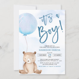 Det är en Nalle Blue Balloon Baby Shower Inbjudningar