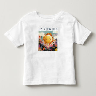 Det är en ny dag! Leende sol över blomsterträdgård T Shirt