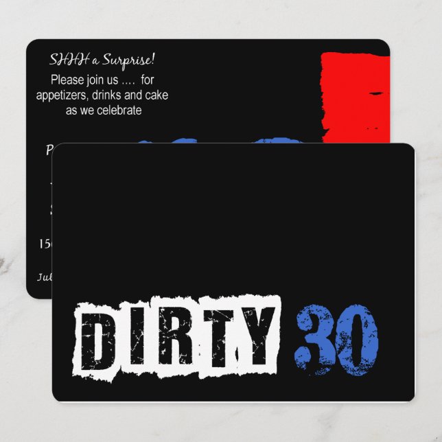 Det är en överraskning, Dirty 30års födelsedag Par Inbjudningar (Fram/baksida)