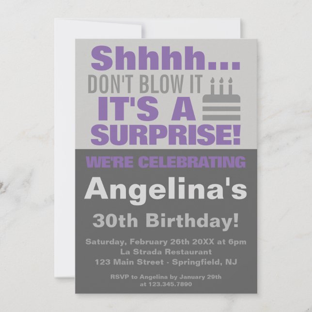Det är en överraskningsfull födelsedagsfest. inbjudningar (Framsida)