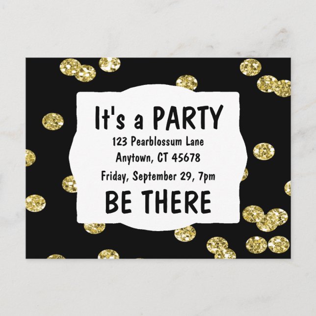 Det är en Party Guld Glitter Inbjudan Vykort (Framsida)