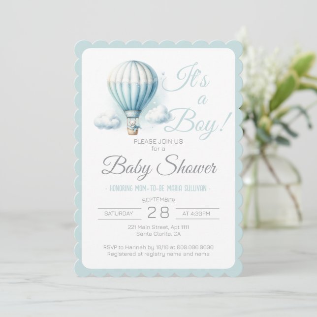 Det är en pastel Blue Luft Ballon Baby Shower Inbjudningar (Stående Fram)