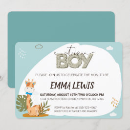 Det är en pojk-Baby Giraffe, babyskabinbjudan Inbjudningar