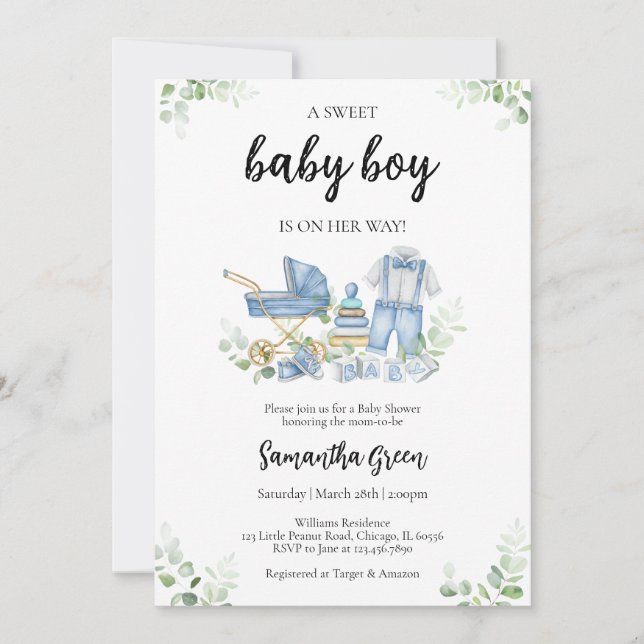 Det är en pojk Barnkläder Baby Shower Inbjudningar (Framsida)