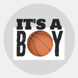 Det är en pojk basket baby shower grå runt klistermärke