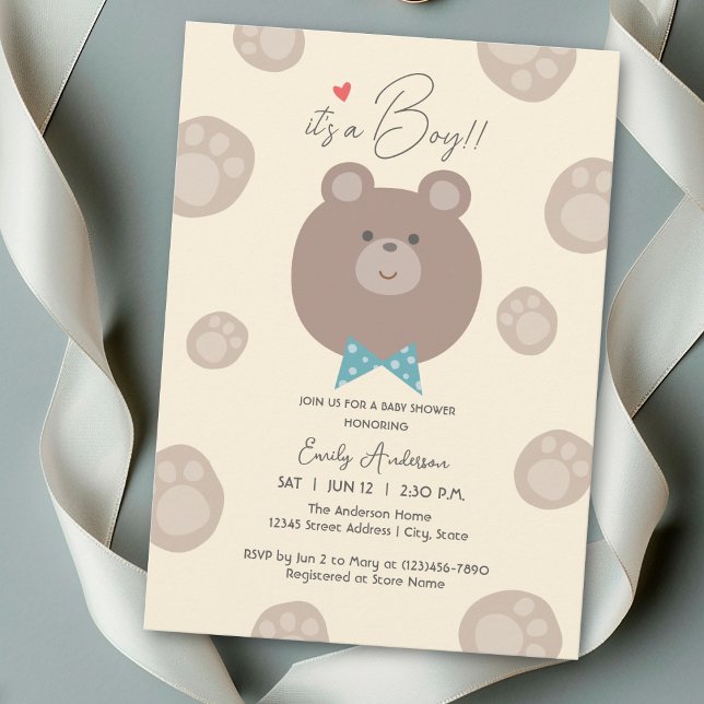 Det är en pojk Beary Cute Brown Nalle Baby Shower Inbjudningar (Skapare uppladdad)