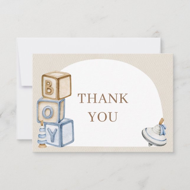 Det är en pojk-blå boho-block och Leksak-båge Tack Kort (Framsida)