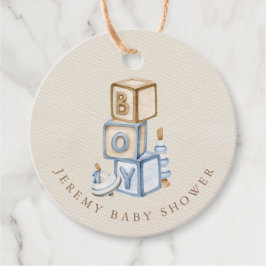 Det är en pojk-blå boho-träblock och Leksak Gåvor Etiketter