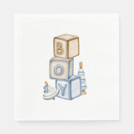 Det är en pojk-blå boho-träblock och Leksak Pappersservett