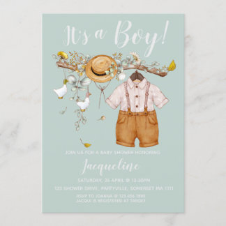 Det är en pojk-Blommigt-babyinbjudan. Inbjudningar