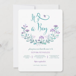 Det är en pojk-Blommigt-babyinbjudan. Inbjudningar
