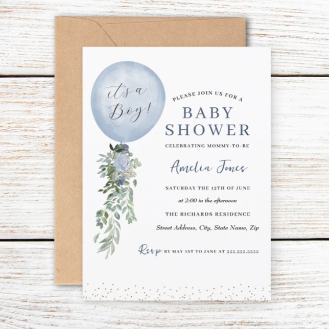 Det är en pojk Blue Balloon Baby Shower Inbjudningar (Skapare uppladdad)