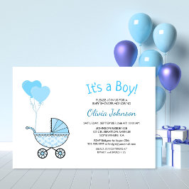 Det är en pojk Blue Barnvagn Baby Shower Inbjudningar