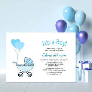 Det är en pojk Blue Barnvagn Baby Shower Inbjudningar