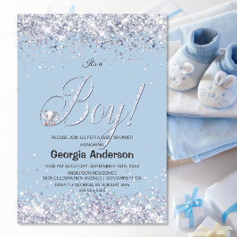 Det är en pojk Blue Elephant Glitter Baby Shower Inbjudningar