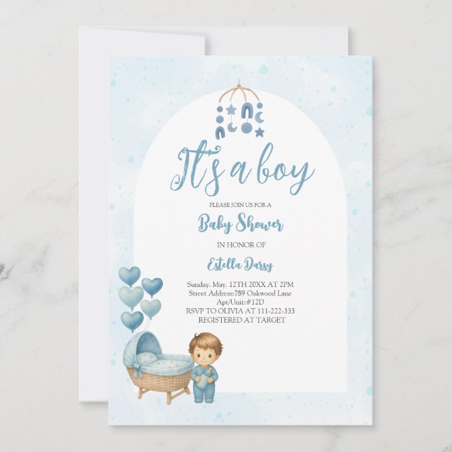 Det är en pojk-Blue Nursery Baby Shower-inbjudan Inbjudningar (Framsida)