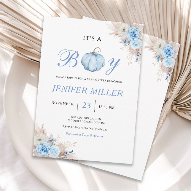 Det är en pojk Blue Pumpkin Baby Shower Inbjudningar (Skapare uppladdad)