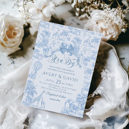 Det är en pojk-Blue Toile Safari Animal Baby Showe Inbjudningar