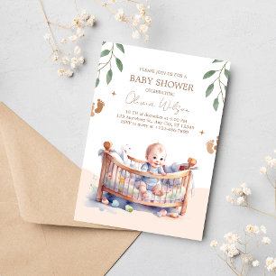 Det är en pojk Boho Bassinet babydusch Inbjudningar