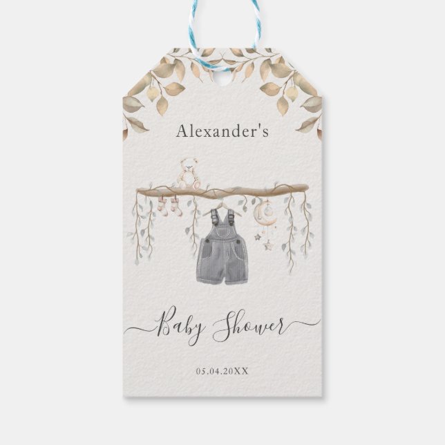 Det är en pojk Boho Clothes Baby Shower Tack Presentetikett (Baksidan)