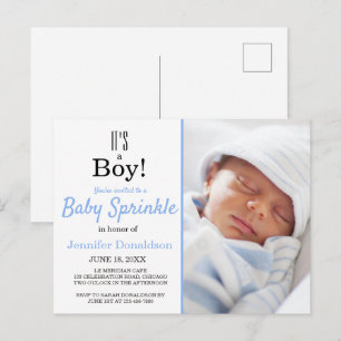 Det är en pojk-Cute Blue Baby Sprinkle-inbjudan Vykort