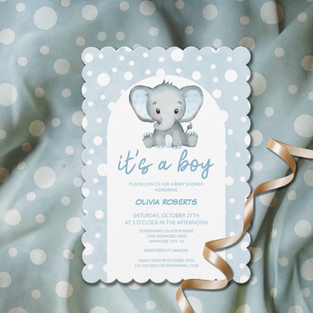 Det är en pojk-Cute Blue Elephant Baby Shower Inbjudningar (Skapare uppladdad)