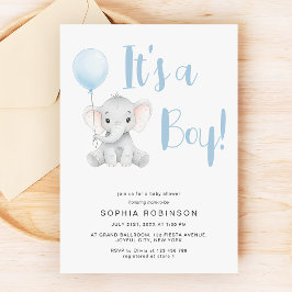 Det är en pojk-cute Elephant Pastel Blue Baby Show Inbjudningar