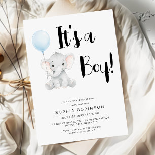 Det är en pojk-cute Elephant Typography Baby Showe Inbjudningar