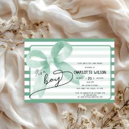 Det är en pojk-Cute Mint Bow Rand Baby Shower Inbjudningar