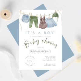 Det är en pojk-Cute Watercolor Clothes Baby Shower Inbjudningar