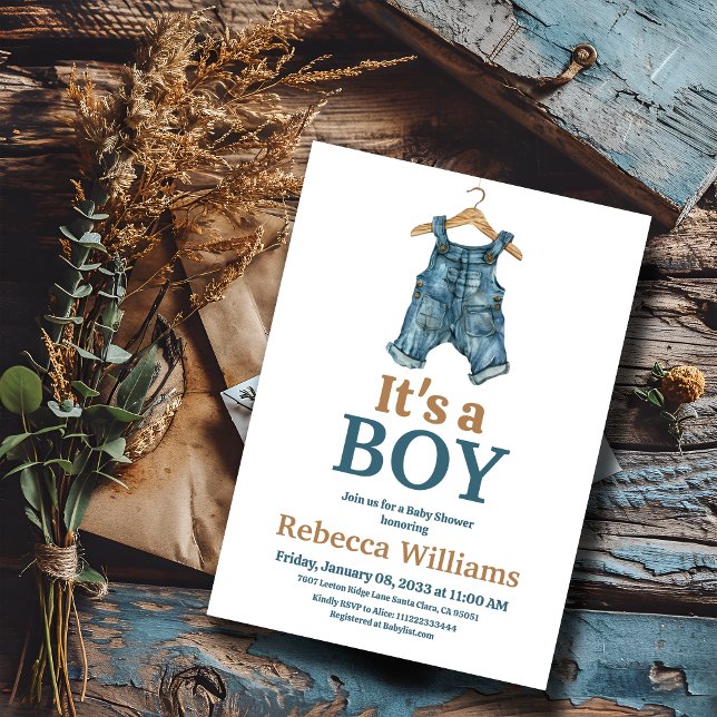 Det är en pojk Denim Bodykostym Blue Jean Baby Sho Inbjudningar (Skapare uppladdad)