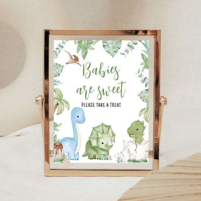 Det är en pojk-Dinosaur Baby Shower Spädbarn är Sw Poster (Greenery Boy Dinosaur Baby Shower Babies are Sweet Sign)