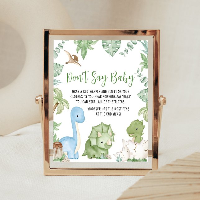 Det är en pojk-doktor-babydusch, säg inte Baby Poster (Greenery Boy Dinosaur Baby Shower Don't Say Baby Sign)