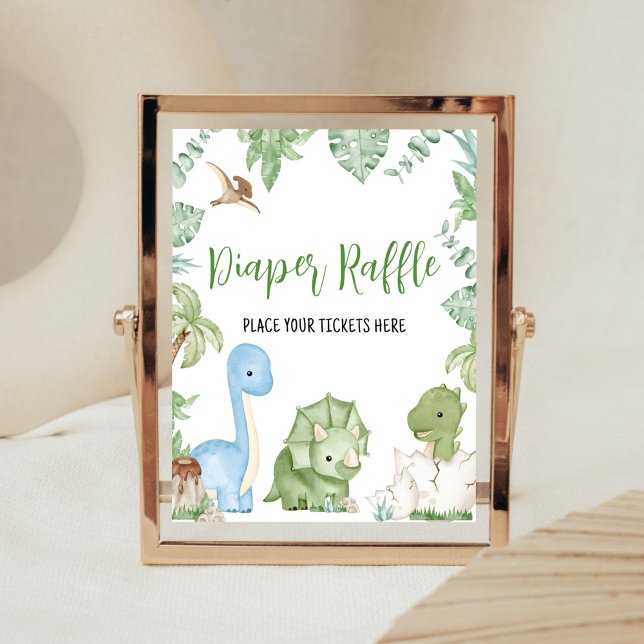 Det är en pojk-dosoaur-babyskor, Diaper Raffle Poster (Greenery Boy Dinosaur Baby Shower Diaper Raffle Sign)