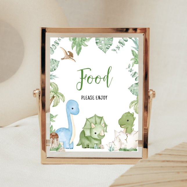 Det är en pojk-dosoaur babyskor. poster (Greenery Boy Dinosaur Baby Shower Food Sign)