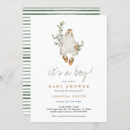 Det är en pojk Eucalyptus Boho Minimalist Baby Sho Inbjudningar